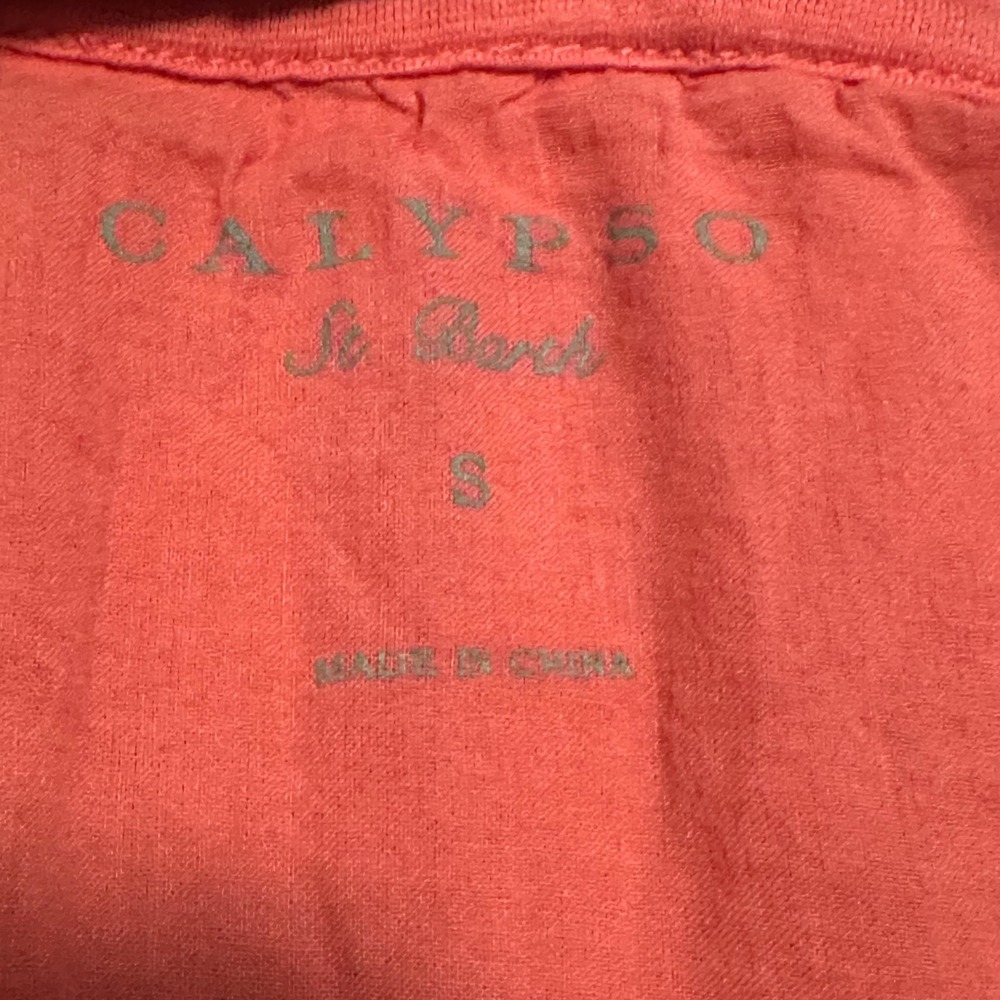 Calypso St Barth Coral Pink Cotton Henley Short Sleeve Top Small RN 106551 - Picture 3 of 6